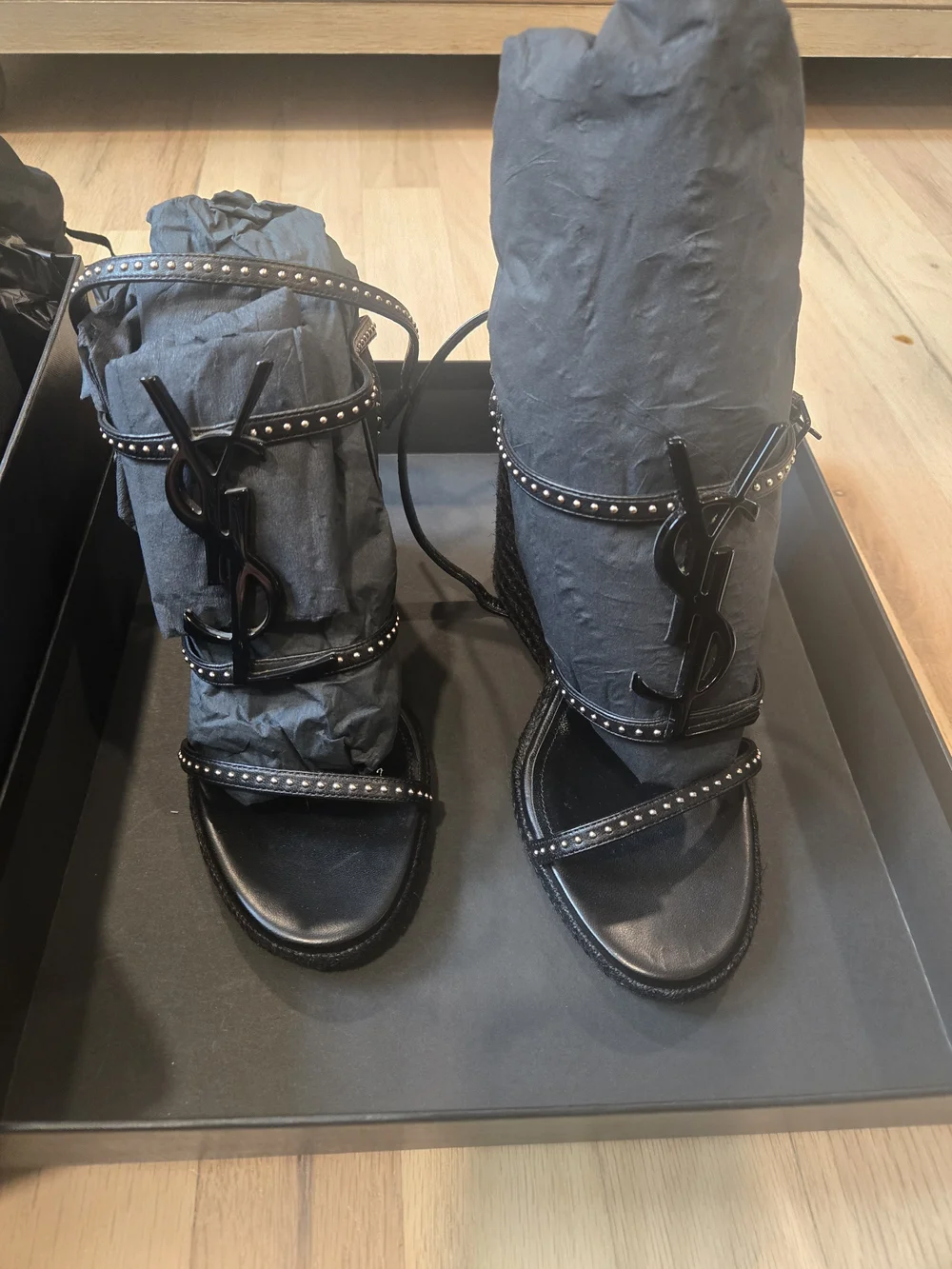 Saint Laurent Black Logo-Strap Women's Sandals